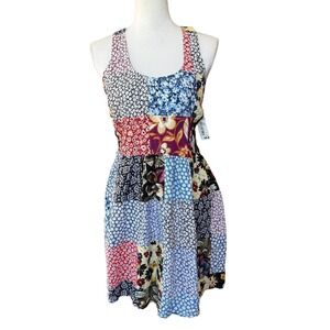 Vintage Rampage Patchwork Floral Mini Dress 90s Racerback Sun Dress Size 7 NWT